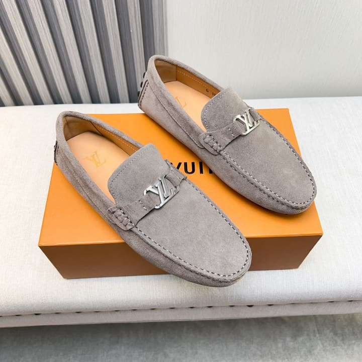 Louis Vuitton Pebbled Leather Driving Shoes in Black Smooth Leather