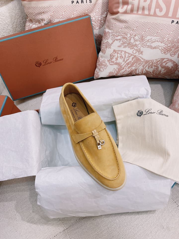 Loro Piana Glossy Cashmere Loafers in Blush Pink Suede