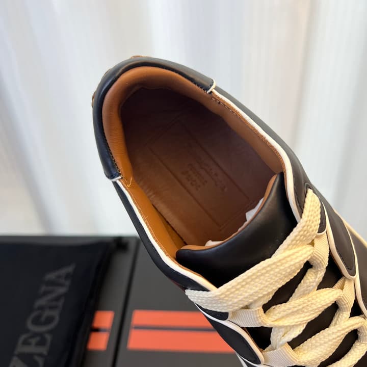 Zegna TIZIANO Calfskin Low-Top Sneakers in Black With White Sole