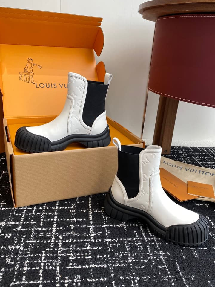 Louis Vuitton Runway Slip-On Ankle Boots – New Collection in Beige
