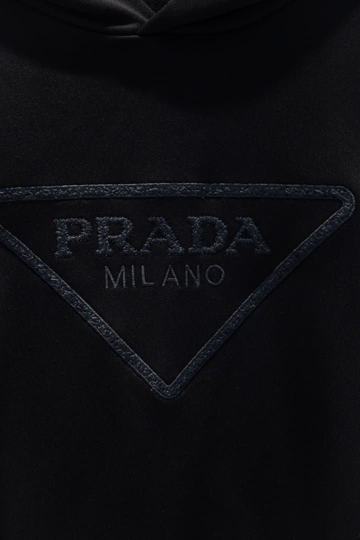 Prada Oversize Embroidered Cotton Sweatshirt in Classic Black Hoodie