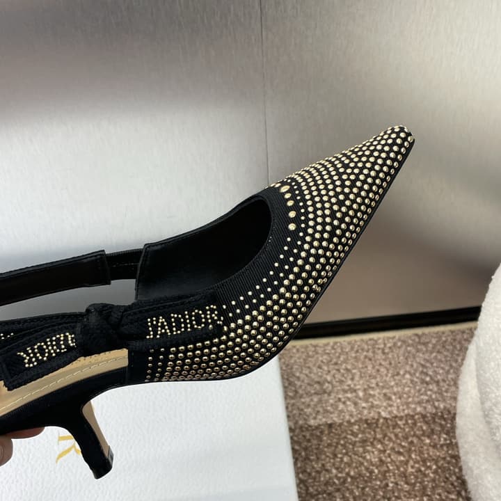 Dior J'Adior Rivet Heeled Sandals – 2024SS in Black Glitter Toe Slingback