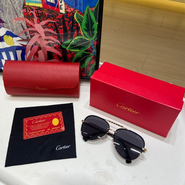 Cartier Polarized Sunglasses – 2024 Collection in Black Gold Aviator - View 1