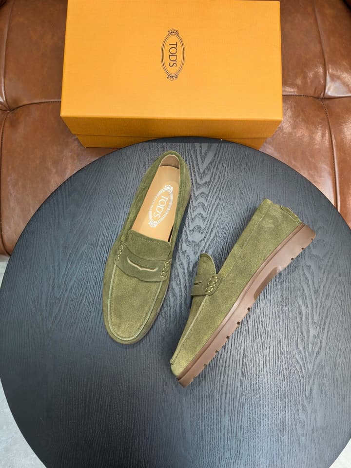 Tod's Suede Calfskin Loafers in Cognac Suede