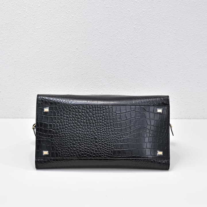The Row Margaux Crocodile Embossed Tote in Black Crocodile Embossed