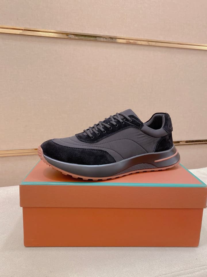 Loro Piana Men's Wind Fiber Knit Running Sneakers in Dark Grey Black