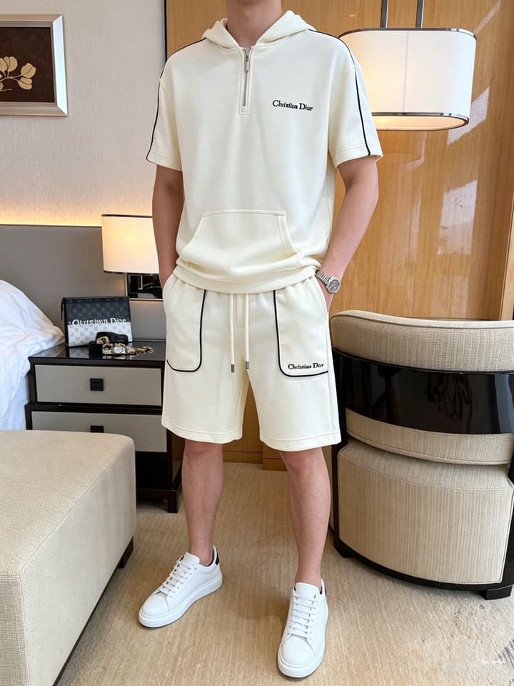 Dior Classic Air Layer T-Shirt and Shorts Set – 2026 Summer Collection in Black Crewneck Oblique Stripe