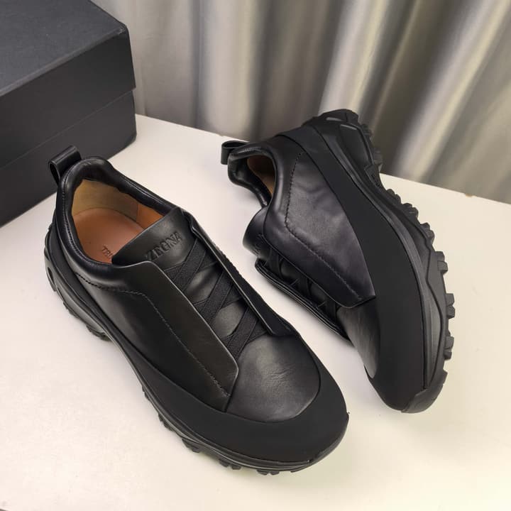 Ermenegildo Zegna Triple Stitch™ Monte Luxury Casual Shoes in Black Leather
