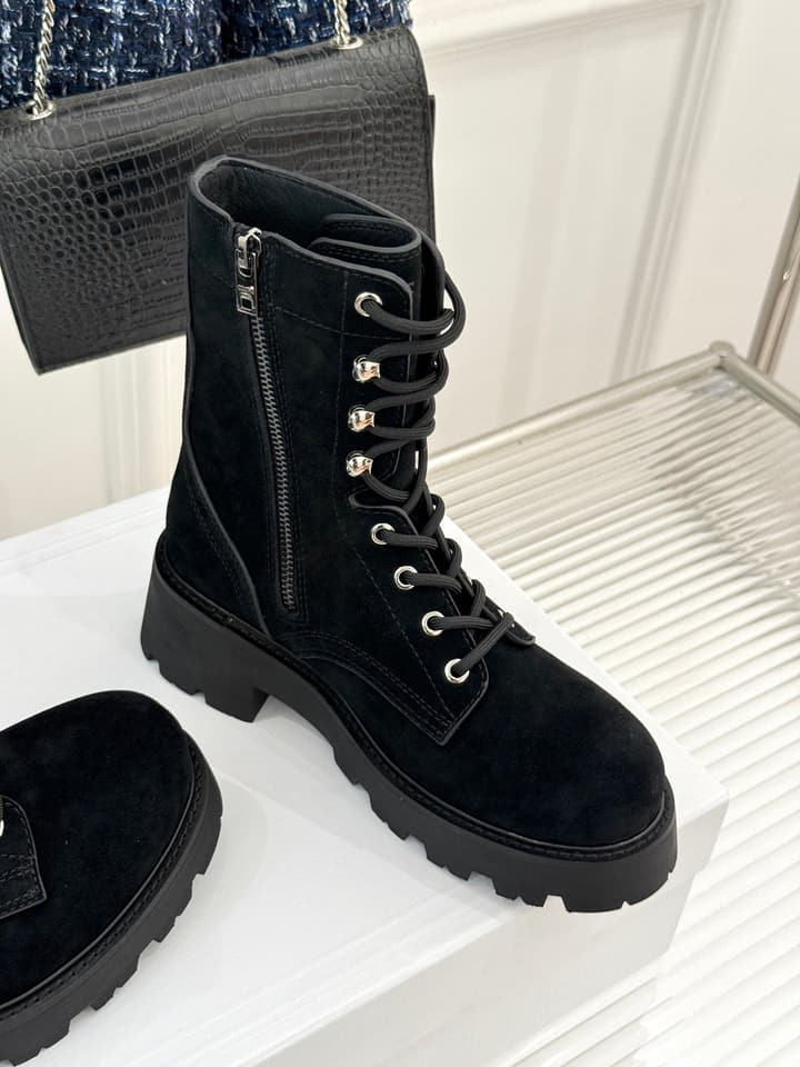 Celine Classic Triomphe Platform Martin Boots in Black Leather
