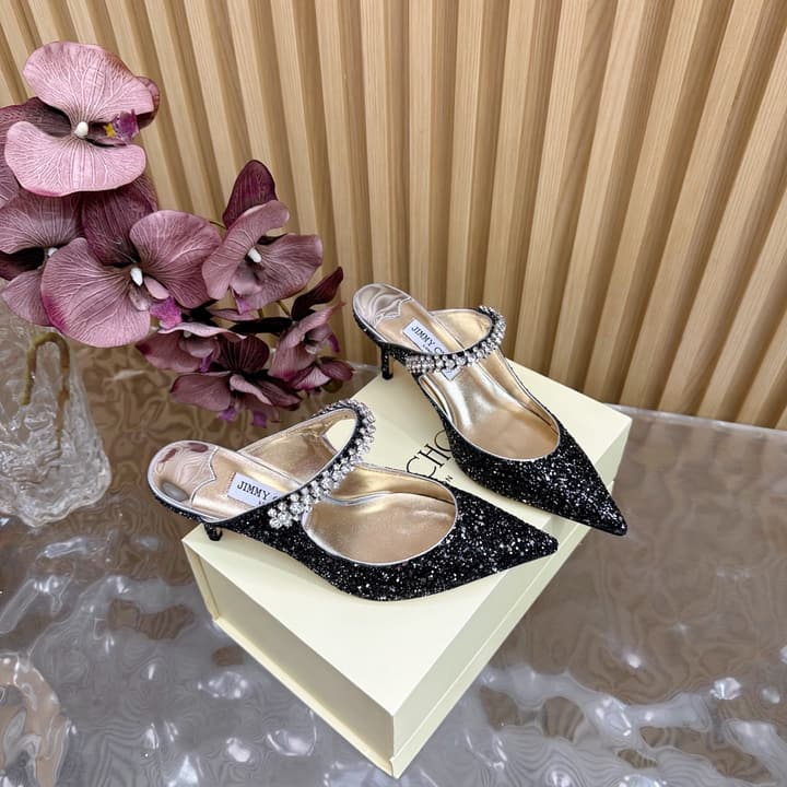 Jimmy Choo Sequined Evening Heels – 2025SS in Black Glitter