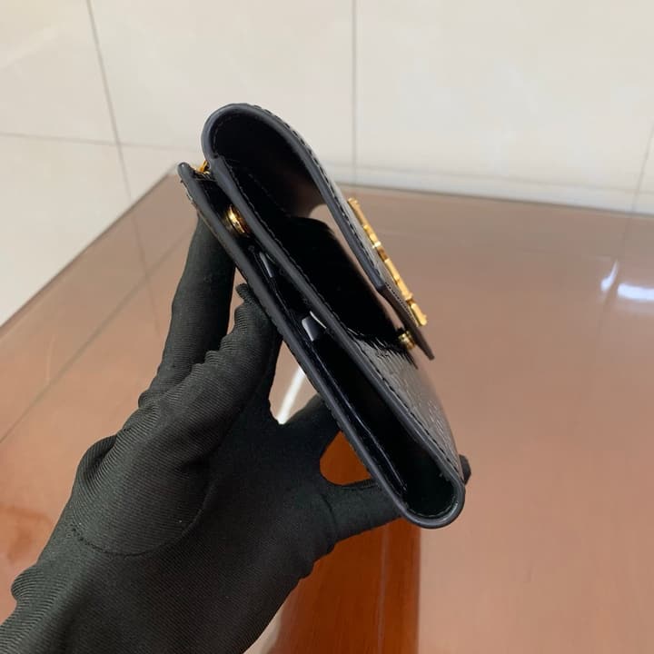 Saint Laurent Uptown Crocodile Embossed Long Wallet in Black Crocodile Embossed