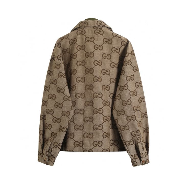 Gucci Double G Jacquard Collared Long Sleeve Shirt Jacket – 25SS in Khaki Double G Jacquard