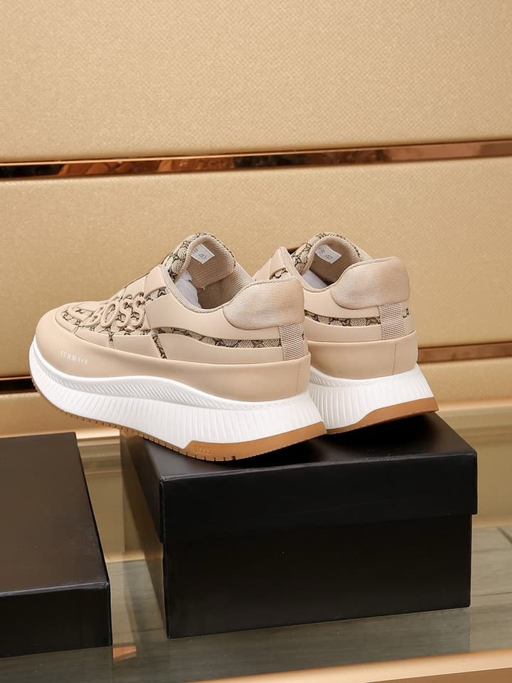 Boss New Men's Luxury Athletic Sneakers in Black With White Detail