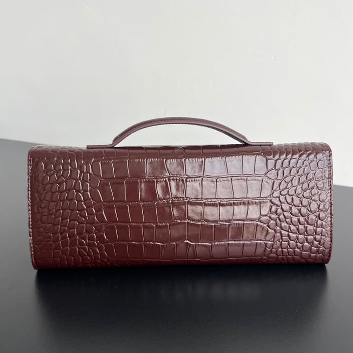 Bottega Veneta Crocodile Embossed Intrecciato Clutch in Gold