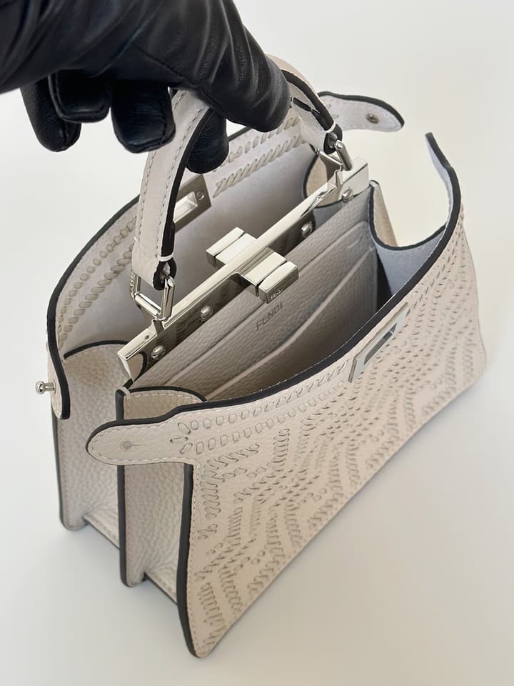 Fendi Peekaboo I See You Petite Handbag in Light Taupe Woven Logo