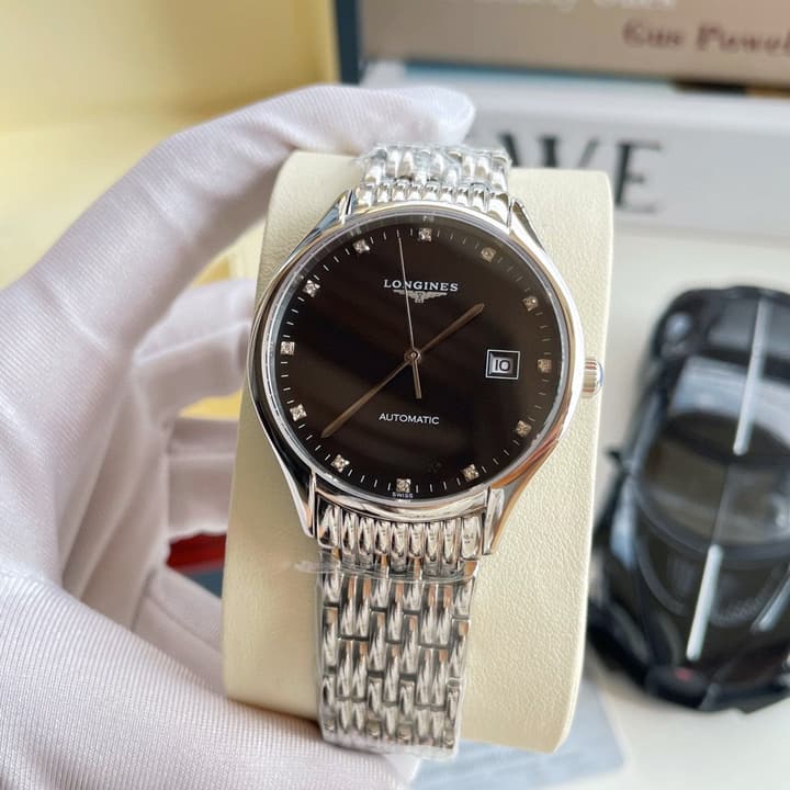 Longines Elegant Collection 39mm Automatic Watch in Black Dial Steel Bracelet