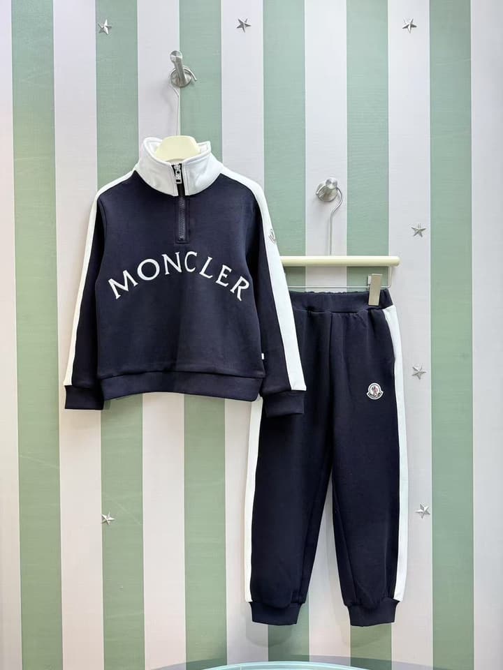 Moncler Kids Stand Collar Embroidered Tracksuit Set – 2025SS – Kids Collection in Light Pink With White Stripes