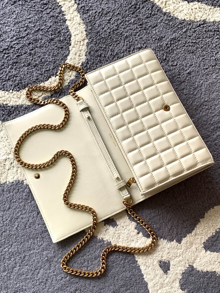Saint Laurent LE CASSANDRE Matelassé Chain Wallet in Black