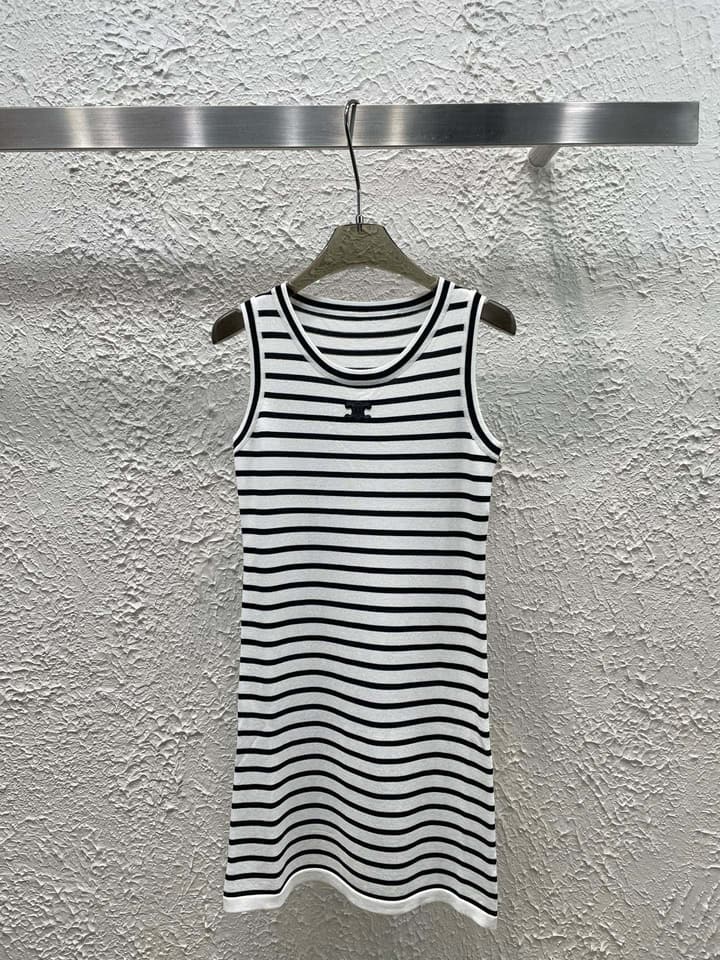 Celine Arc de Triomphe Striped Knit Vest Dress in Black