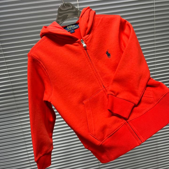 Ralph Lauren Thin Hooded Cardigan Jacket – Kids Collection in Bright Red Cardigan