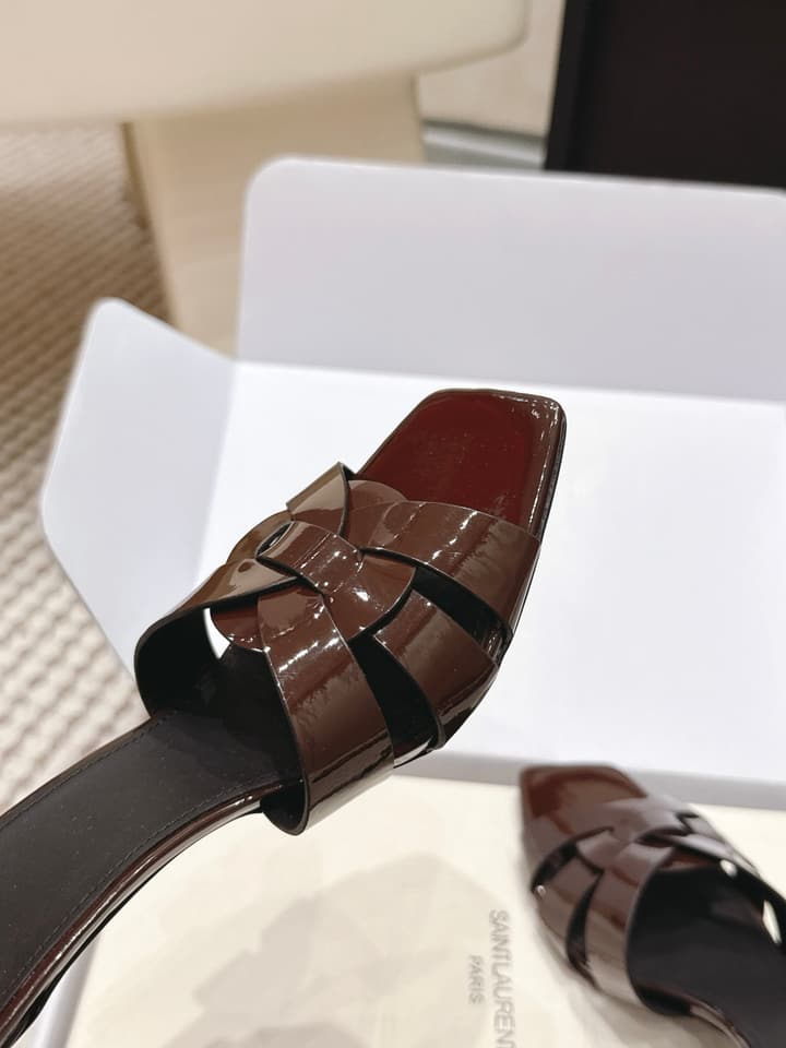 Saint Laurent Melody Square-Toe Heeled Sandals – 2026 Spring/Summer Collection in Beige Patent