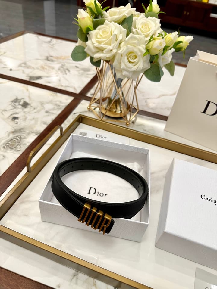 Dior Leather Belt – Gold Buckle in Black Leather With Gold Buckle