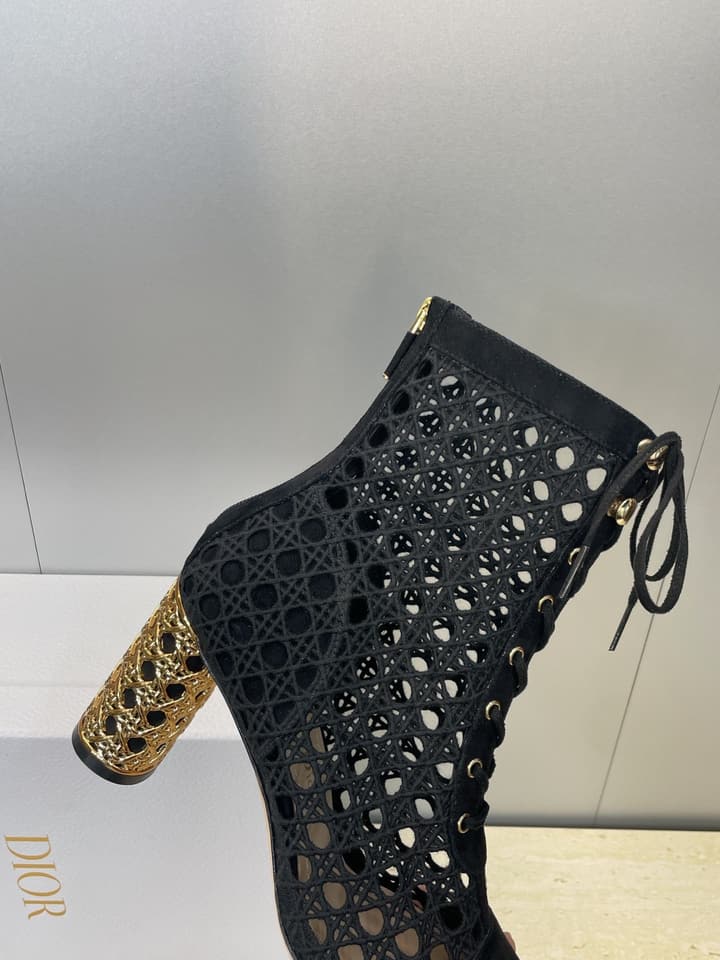 Dior D-Lcon Embroidered Ankle Boots – 2025FW in Black Mesh High Heel (9cm)