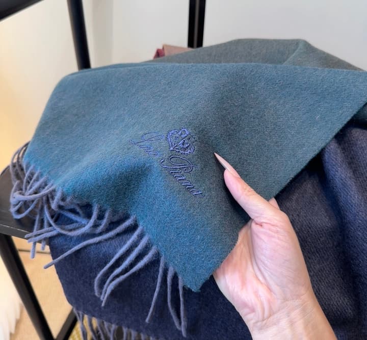 Loro Piana Plaid Wool Scarf in Beige/dusty Blue