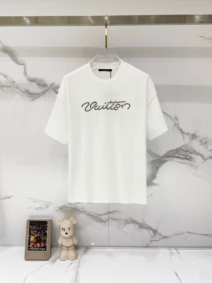Louis Vuitton Signature Embroidery Cotton T-Shirt in Black
