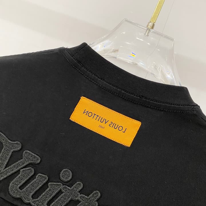 Louis Vuitton Washed Cotton Logo Embroidery T-Shirt in Black