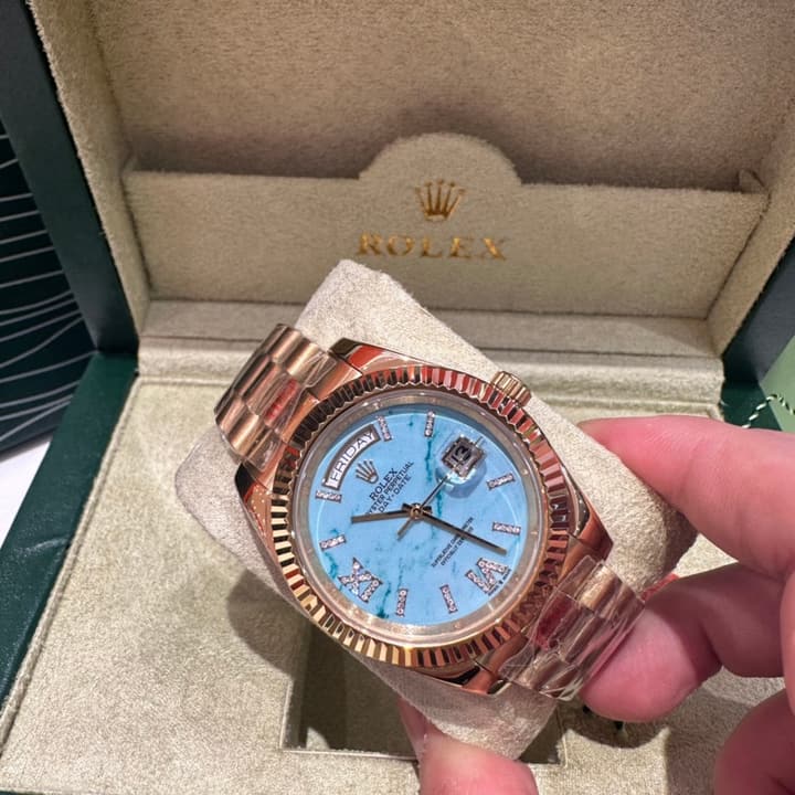 Rolex Day-Date Oyster Perpetual Gold Turquoise Mechanical Watch in Champagne