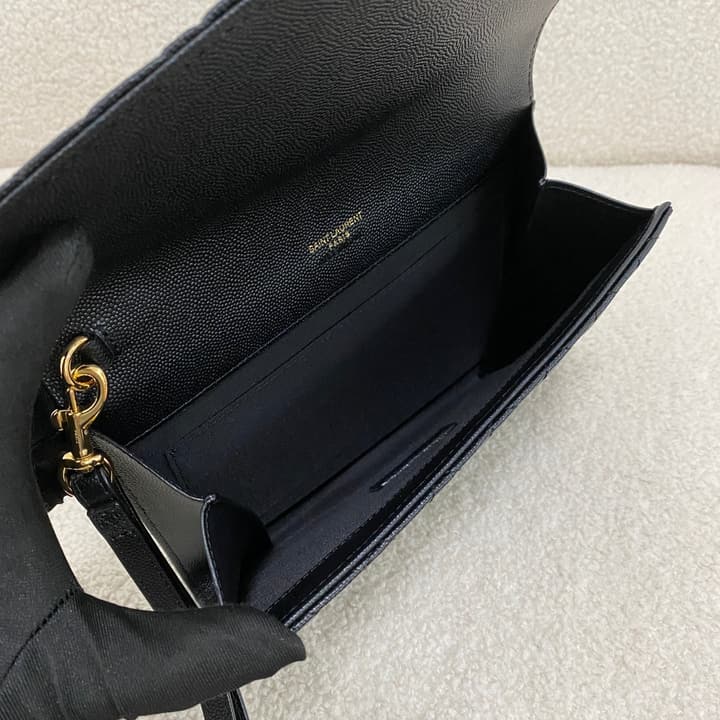Saint Laurent Monogram Envelope Clutch Bag in Classic Black Quilted Leather