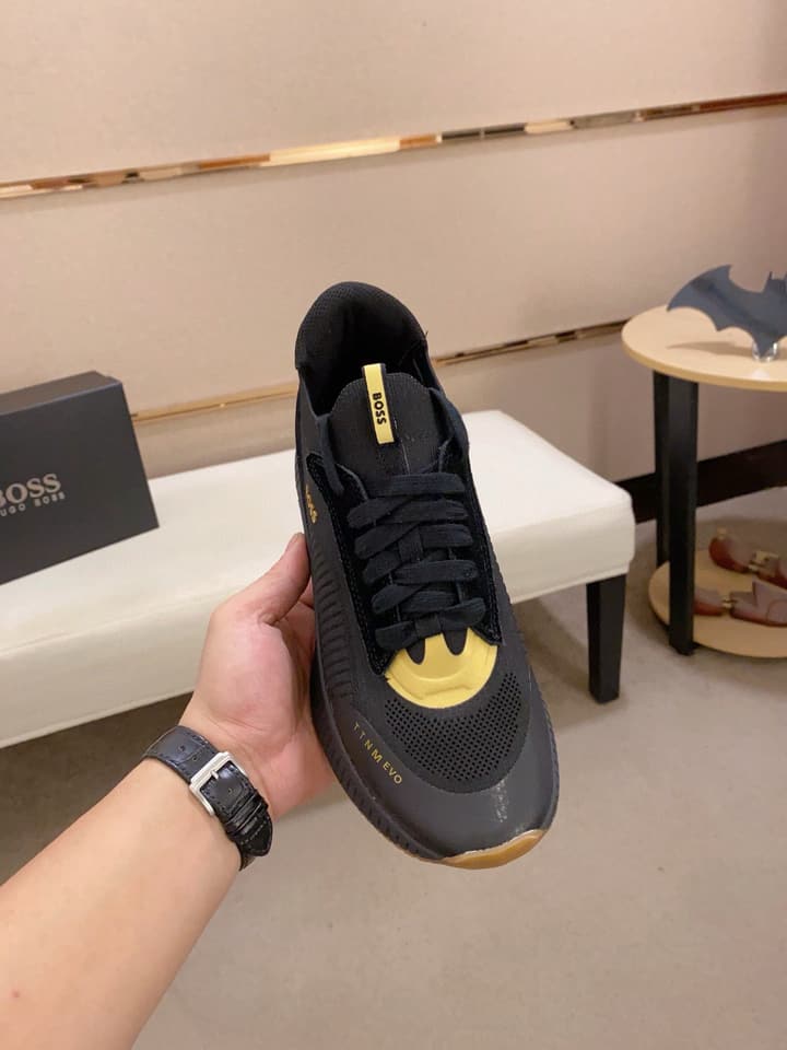 Boss Latest Casual Fly-Knit Sneakers in Black With Gold Accents