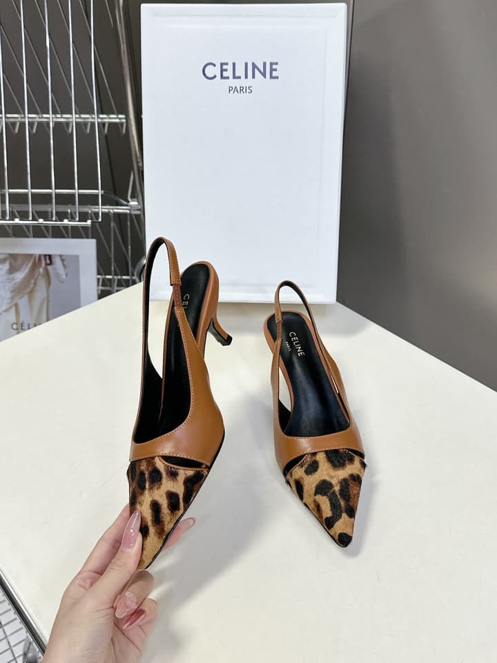 Celine Triomphe Calfskin Heels – Spring/Summer Collection in Dark Leopard Print