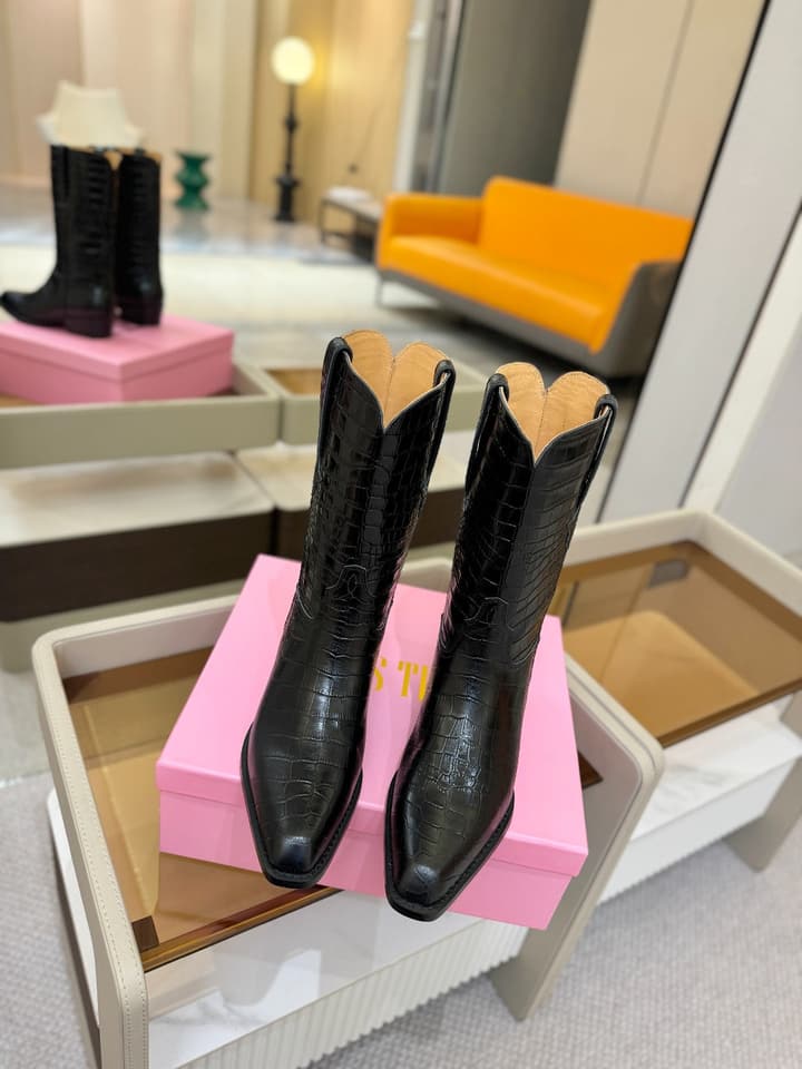 Paris Texas Western Ankle Boots in Embossed Black