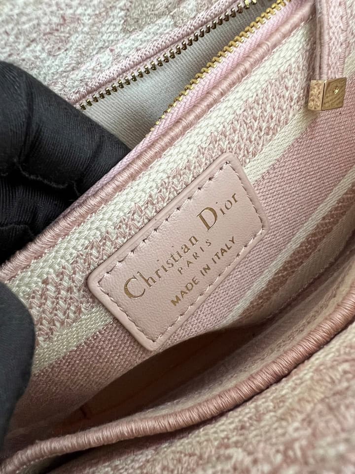 Dior Lady D-Lite Medium Shoulder Bag in Pink Embroidered Tiger