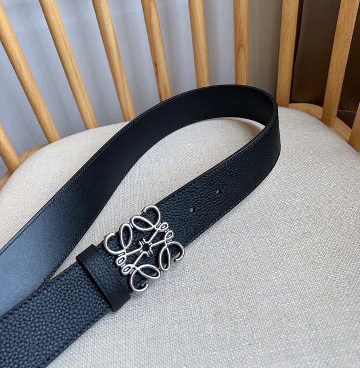 Loewe Narrow Leather Belt with Anagram Padlock Buckle in Black Leather With Silver Buckle