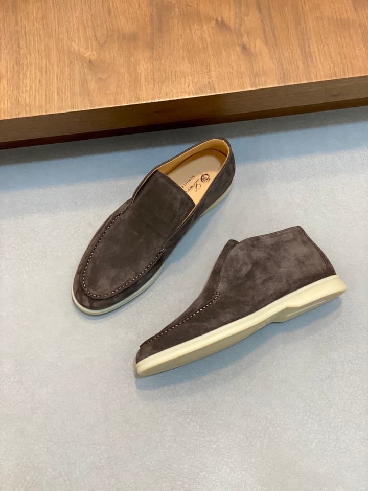 Loro Piana Suede Leather Slip-On Loafers in Camel Tan Suede