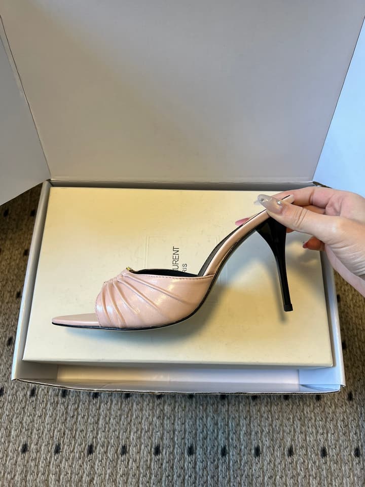 Saint Laurent Ruched Leather Mules – 26SS in Beige