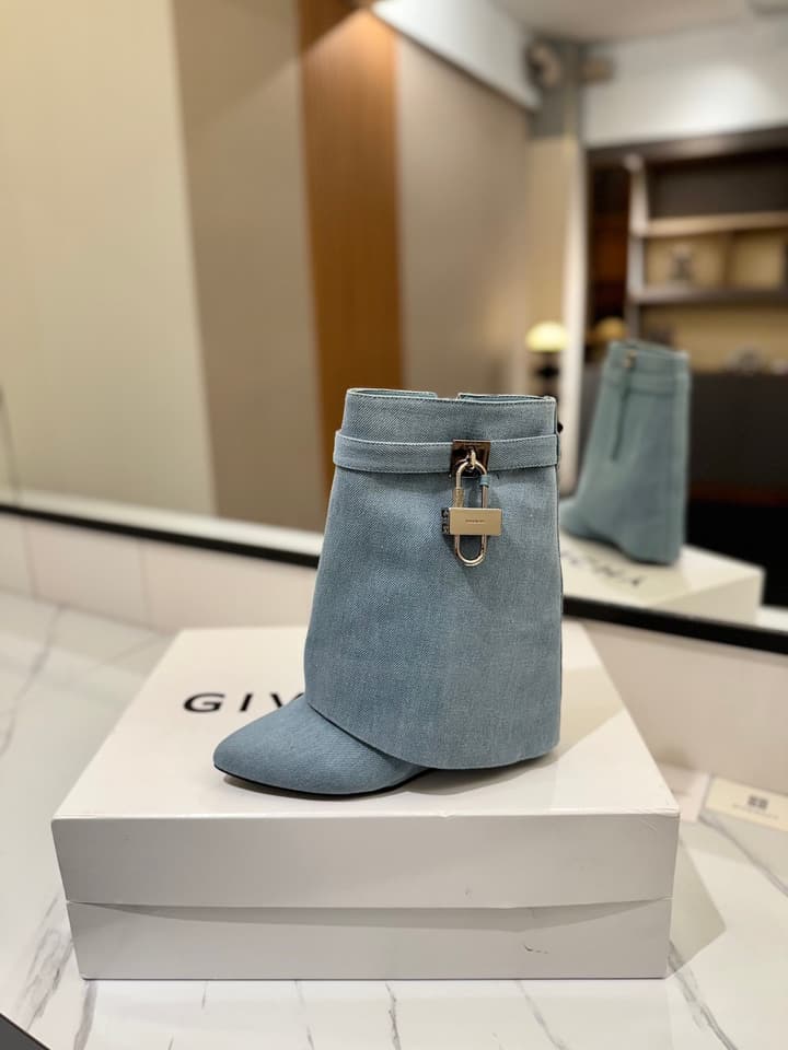 Givenchy Washed Denim Lock Knee-High Boots – 2024 SS in Soft Light Blue Denim
