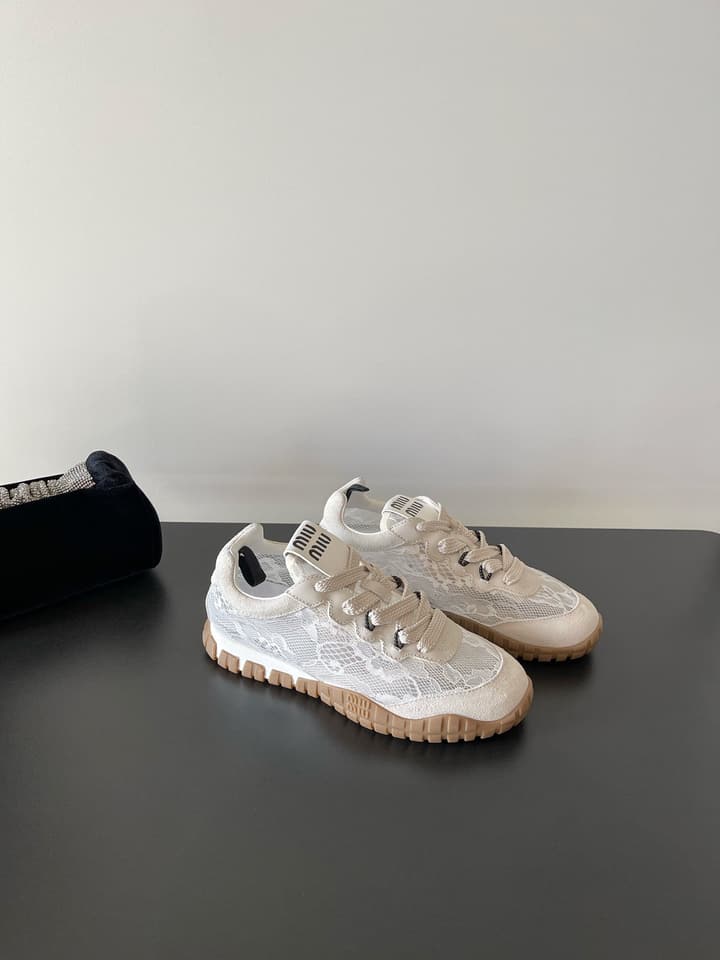 Miu Miu Latest Lace Retro Mary Jane Sneakers in Black