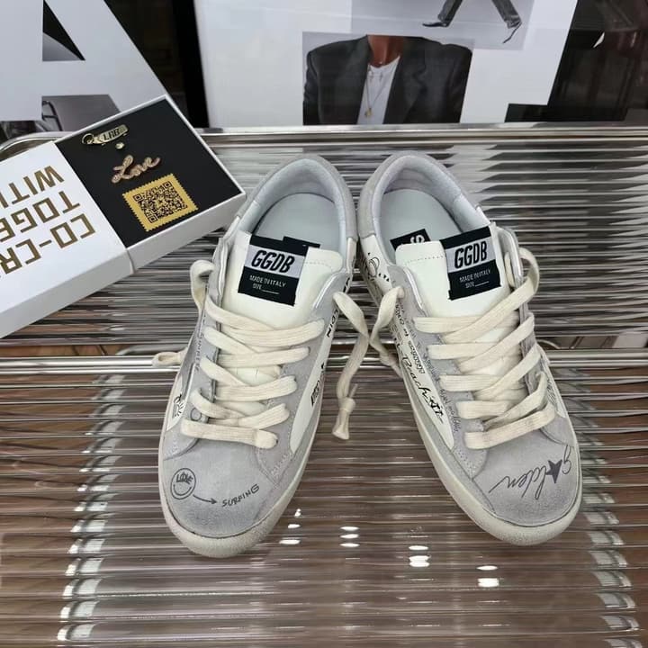 Golden Goose Classic Distressed Sneakers in Tan Suede With White Laces