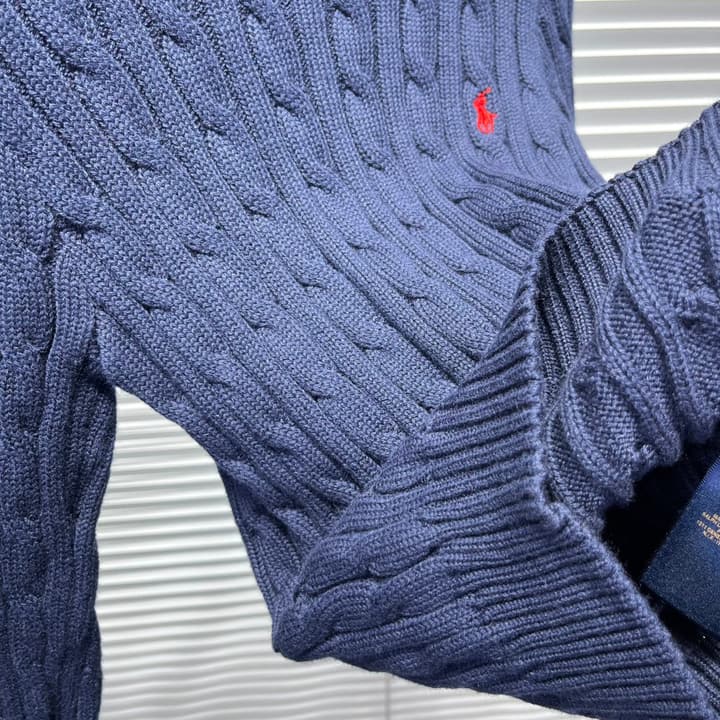 Ralph Lauren Embroidered Horse Cable Knit Sweater – Kids Collection in Navy Blue