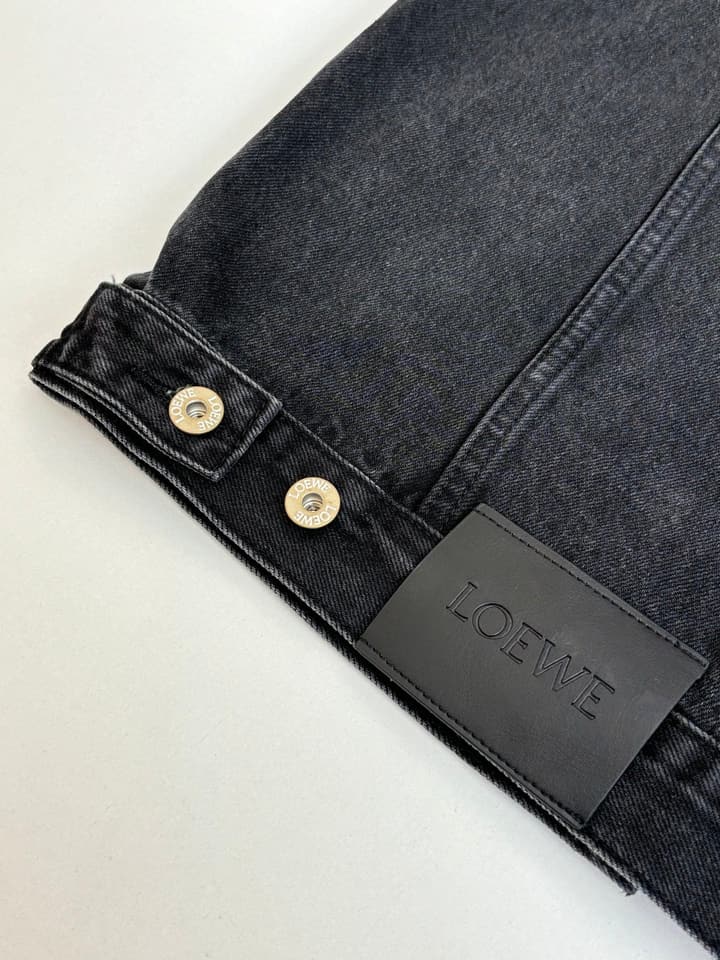 Loewe Embroidered Washed Distressed Denim Jacket in Washed Black