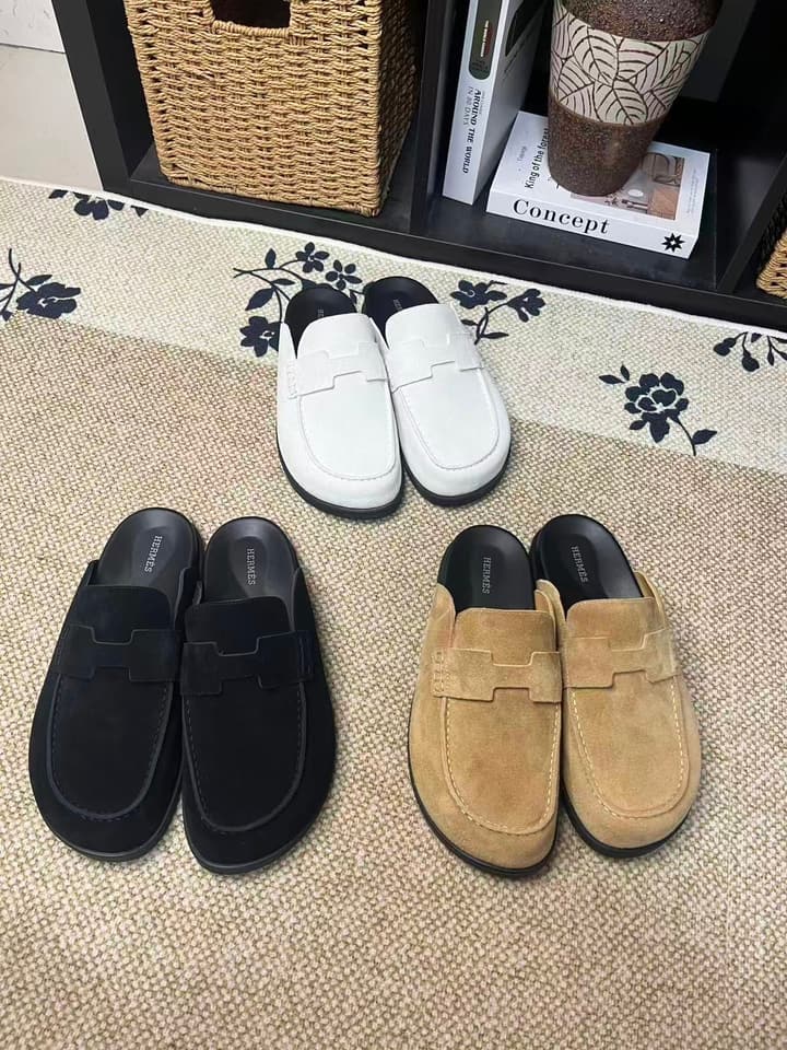 Hermès Suede Calfskin Chunky Mules
