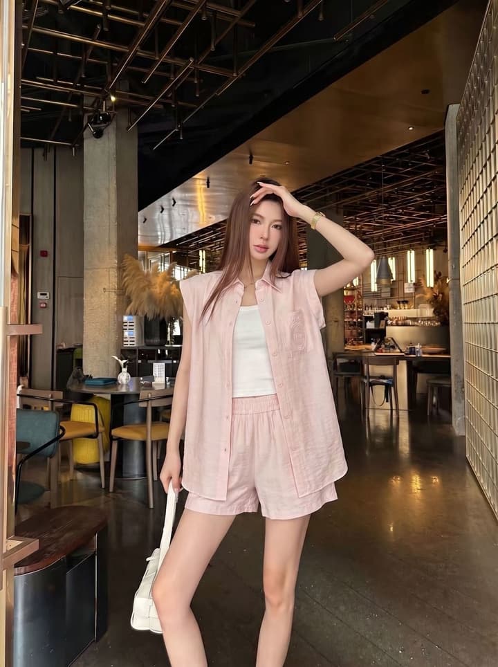 Dior Embroidered Logo Pocket Shirt Set in Pink