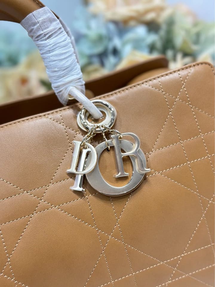 Dior Lady Dior Large Tote Bag in Dark Cognac With Gold Hardware