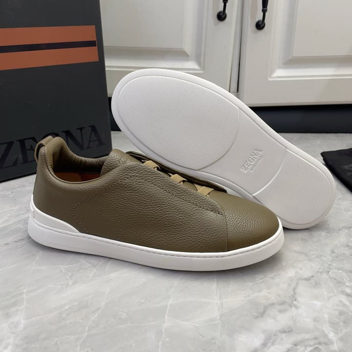 Zegna Triple Stitch Low-Top Sneakers in Navy Blue