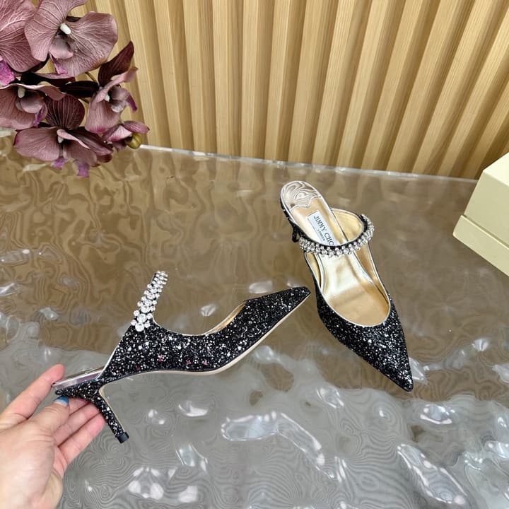 Jimmy Choo Sequined Evening Heels – 2025SS in Black Glitter