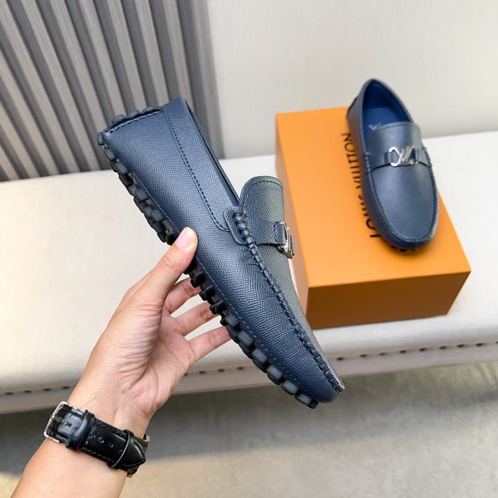 Louis Vuitton Pebbled Leather Driving Shoes in Black Smooth Leather